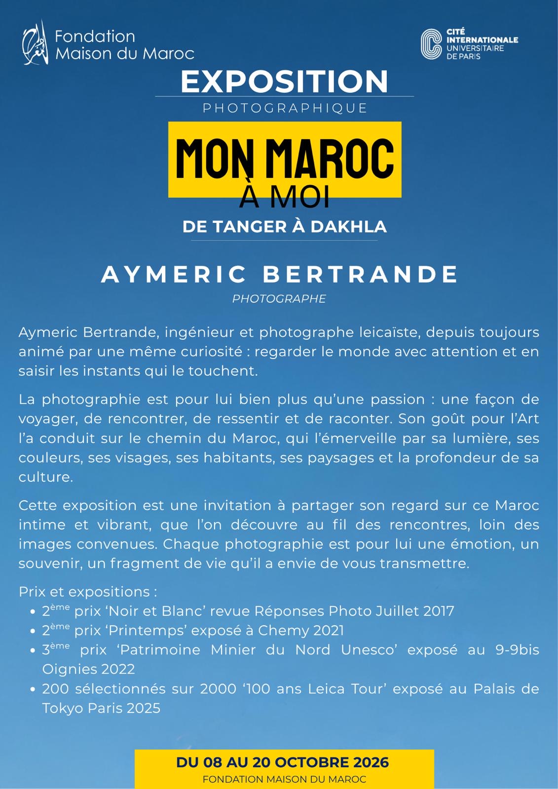 Présentation d’Aymeric Bertrande, photographe de l’exposition Mon Maroc à moi.